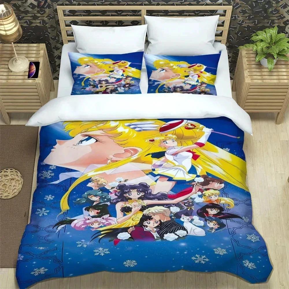 Anime S-Sailor Moon Bedding Set,Duvet Cover Comforter Bed Set Quilt Cover Pillowcase,King Queen Twin Size Boys Girls Adults