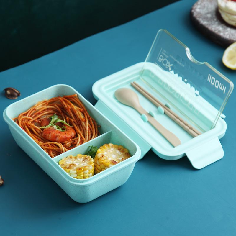 Microwavable Japanese-Style Wheat Straw Lunch Box Set with Compartments for Students and Office Workers