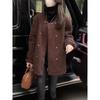 Winter Elegant Tweed Fur Coat Women Loose Double Breasted Slim Fit Jacket Oversized