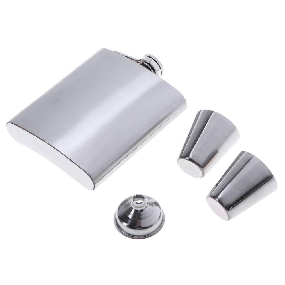 7oz Silver Portable 304 Stainless Steel Flagon Whiskey Vodka Wine Pot Hip Flask Set Alcohol Drinking Funnel Cup Set