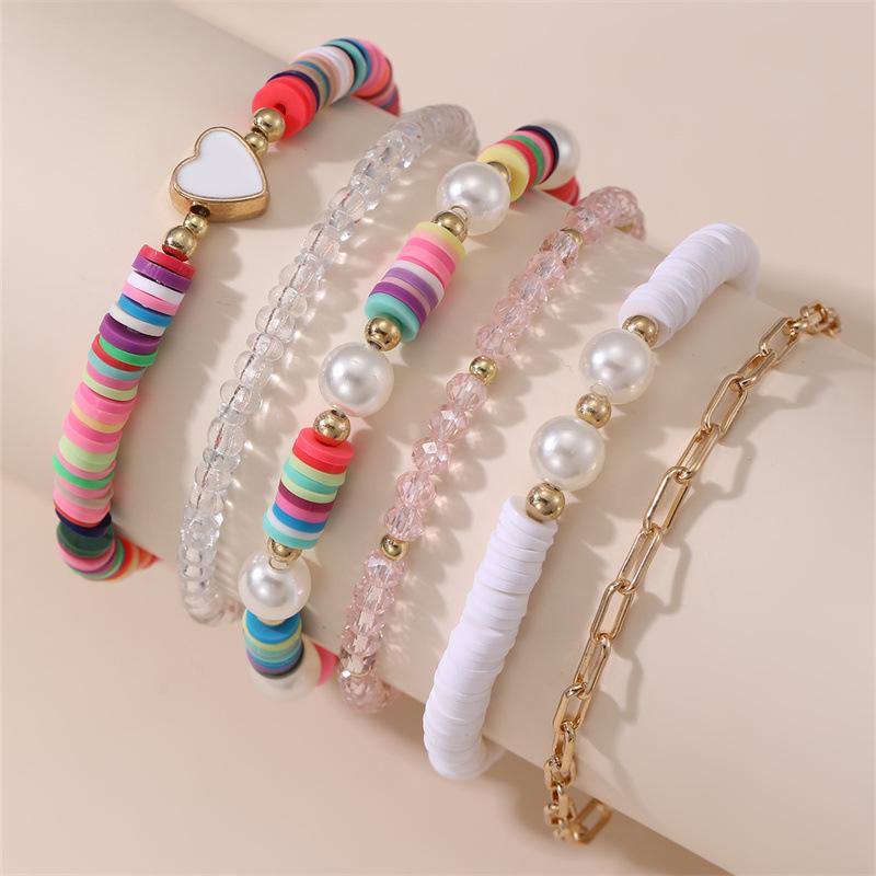 

6 шт. разноцветных глиняных листов, искусственный жемчуг, рисовые бусины, браслеты, наборы, женские цепочки ручной работы, браслеты для девочек, модные ювелирные изделия, подарок