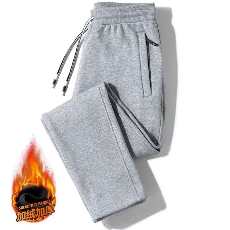 Casual pants men's fleece thickened sweatpants spring, autumn and winter trend sweatpants tied feet straight thermal trousers men