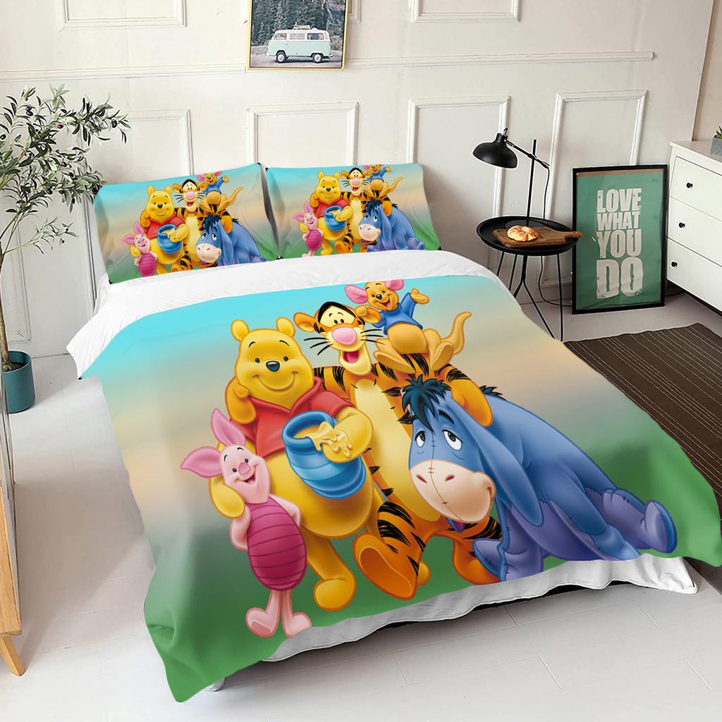 Winnie The Pooh Bear Bedding Set Duvet Cover Queen With Pillowcase 3d Children'S Bedding Set Universal Suitable For Children