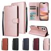 Applicable To Iphone16plus Solid Color Three-card Photo Frame Leather Case 16pro Plug-in Card Flip Leather Case Amazon