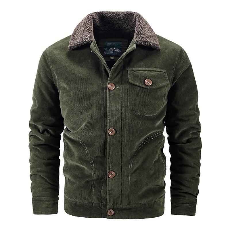 Men's Plus Size Fleece-Lined Corduroy Cotton Jacket - Casual and Loose Fit
