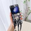 Crossbody Lanyard Lattice Leather Phone Case for Samsung Galaxy Z Flip 6 5 4 3 5G Hinge Protection Shockproof Hard Shell Cover