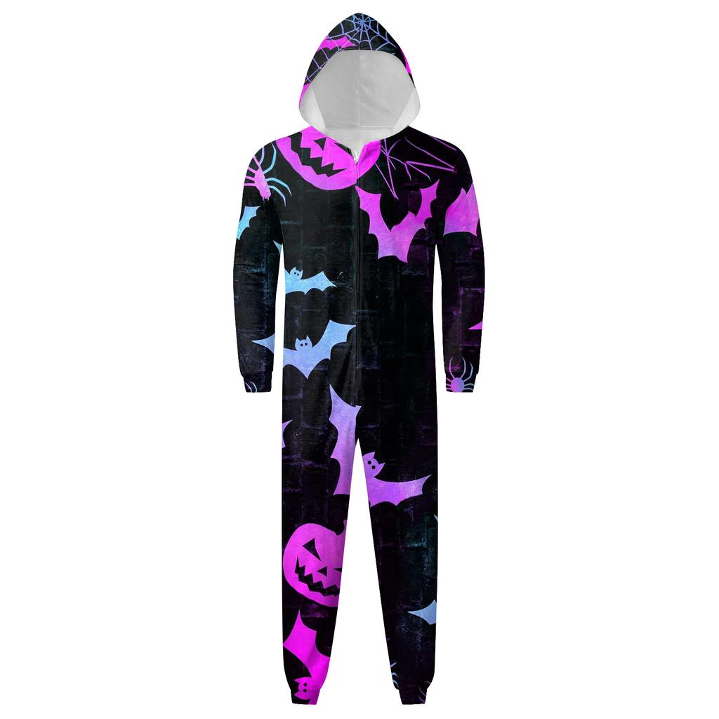 Halloween Printed Family Matching Hooded Long Sleeved Zippered Hooded Jumpsuit Set