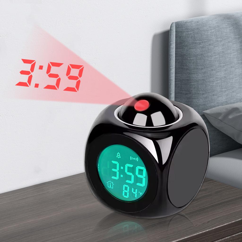 Portable Smart LCD Projection Electronic Alarm Clock with English Timed Announcement Multifunctional Thermometer Suitable for Home Office Desktop Use