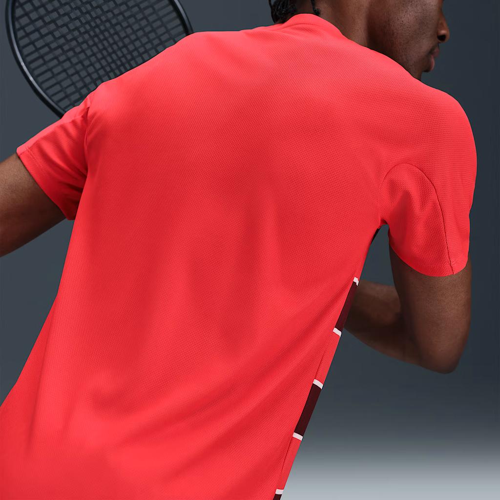 Nike Dri-FIT ADVCourt Slam Short Sleeve Tennis Shirt Comfortable Versatile Striped Men Tops Light-Red Dark-Red White FZ6935-696