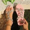 Rhinestone butterfly decorative flat sandals women's large size elastic band outside wearing beach sandals
