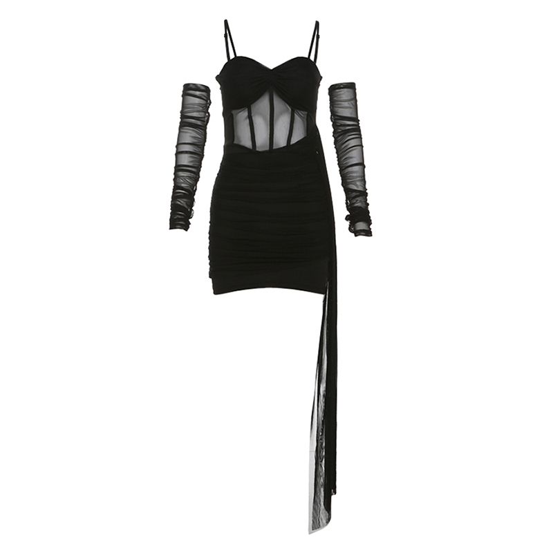 

# Sisjuly# French Pure Desire Style Sexy Mesh Hollow Stylish Niche Style Chic Ribbon Dress Female Black M