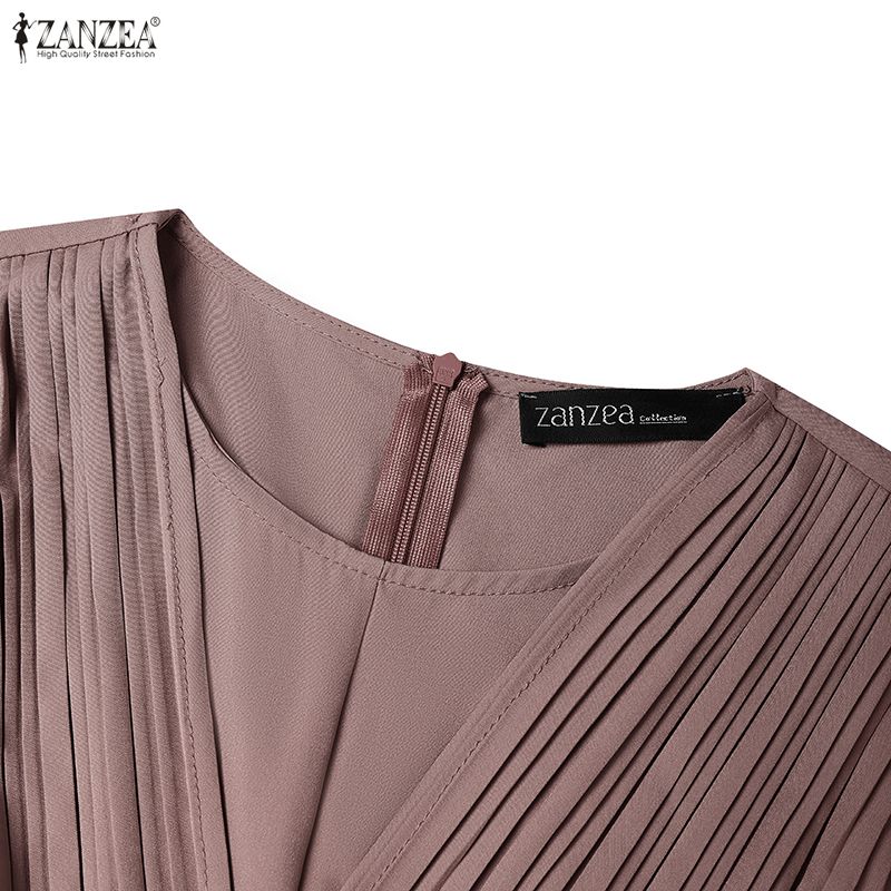 ZANZEA Muslim Casual Round Neck Long Sleeve Loose Women Long Dress