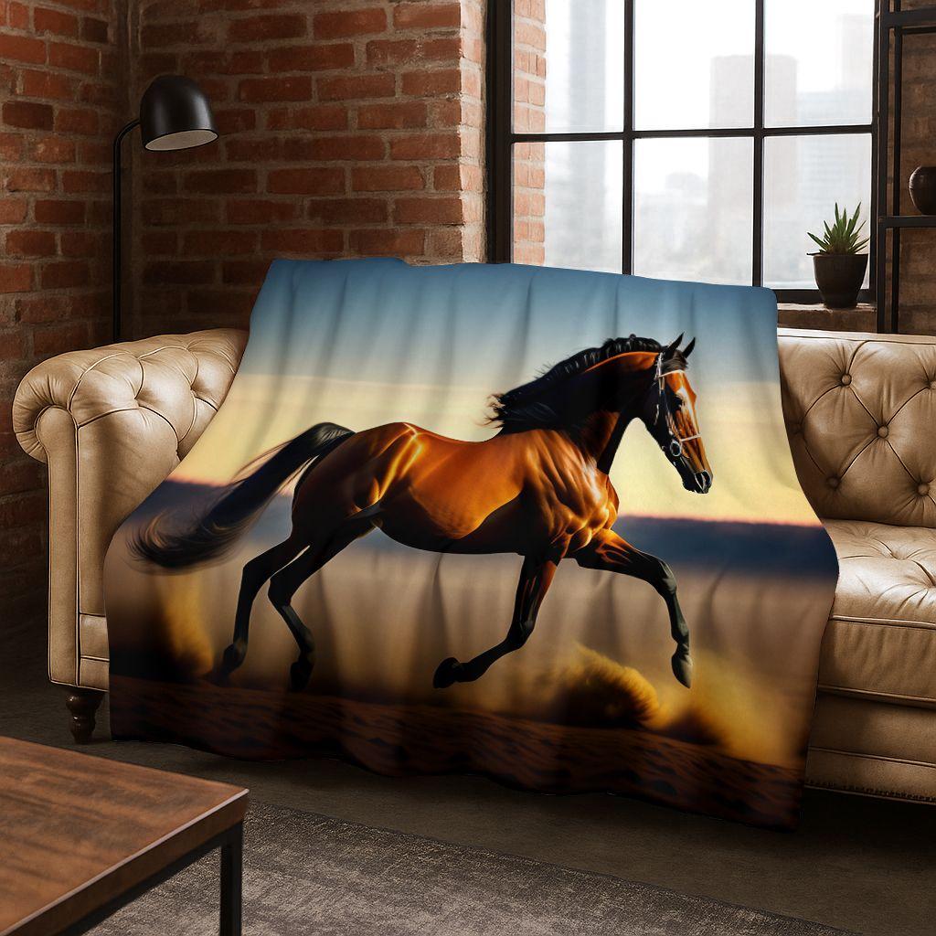 Dream Gallop Steed Kůň Mustang Kreslené Umění Flanelová Přikrývka, Útulná Měkká Dekorační Přikrývka pro Domácí Ložnici Postel Pohovku Kryt Dárek Děti
