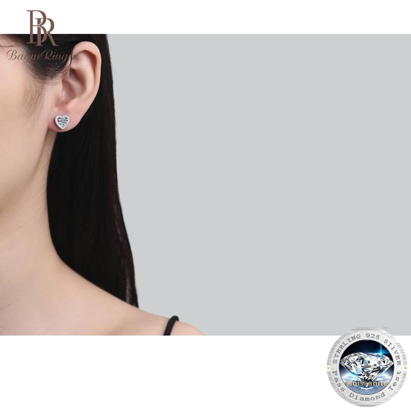 Bague Ringen Set Argint Sterling S925 cu Cercei Moissanit 1ct Clasici în Formă de Inimă Cadou de Ziua Îndrăgostiților