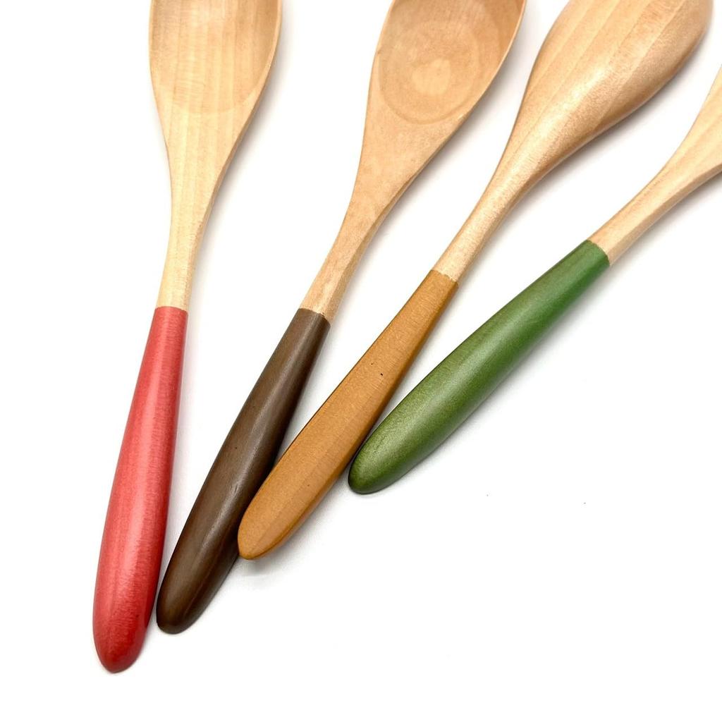 Yamaga Lackwaren Holz Farblöffel 4 Farben Besteck Suppenlöffel Currylöffel Dessertlöffel (Hellbraun)