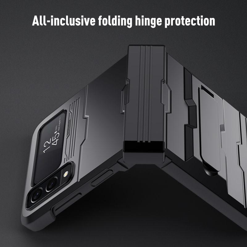 For Samsung Galaxy Z Flip 4 5g All -Inclusive Drop Protection Kickstand Phone Case Non -Fingerprint Cover For Galaxy Z Flip 4