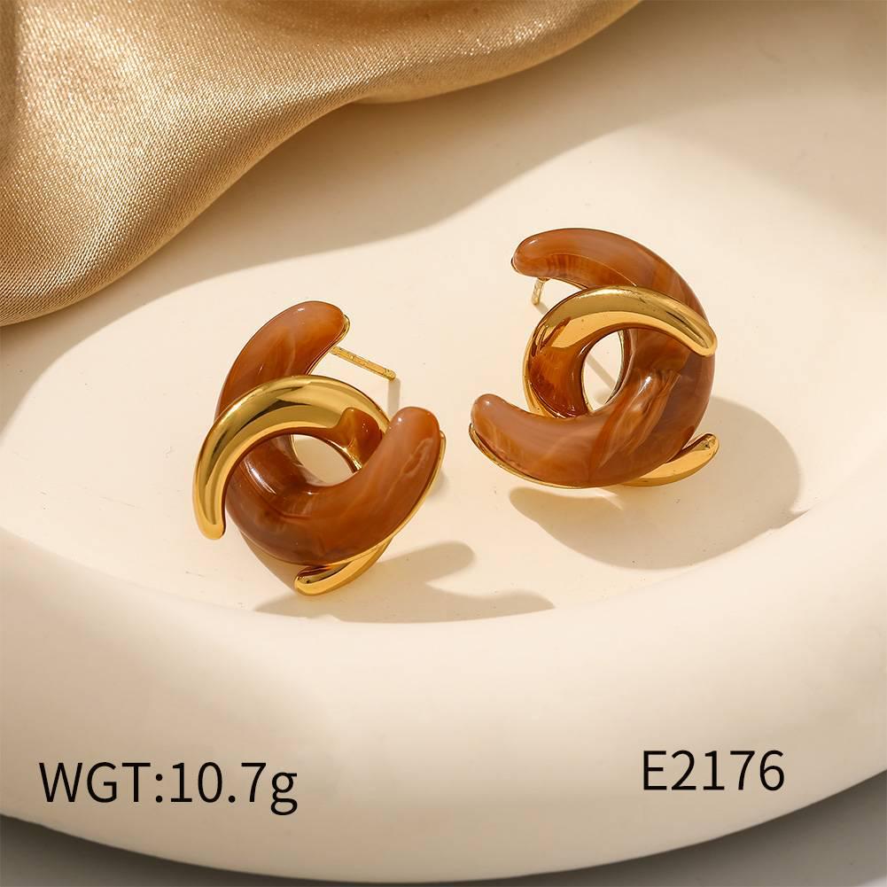 Vintage Amber Gradient Flower & Heart Stainless Steel Stud Earrings with Sun Pattern