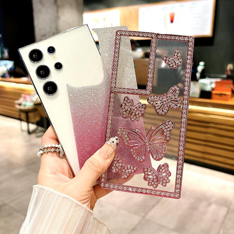 Gradient Glitter Powder Three Dimensional Butterfly Suitable for Samsung S25 Mobile Phone Case S24ultra Flash Diamond A14 A26 Protective Case