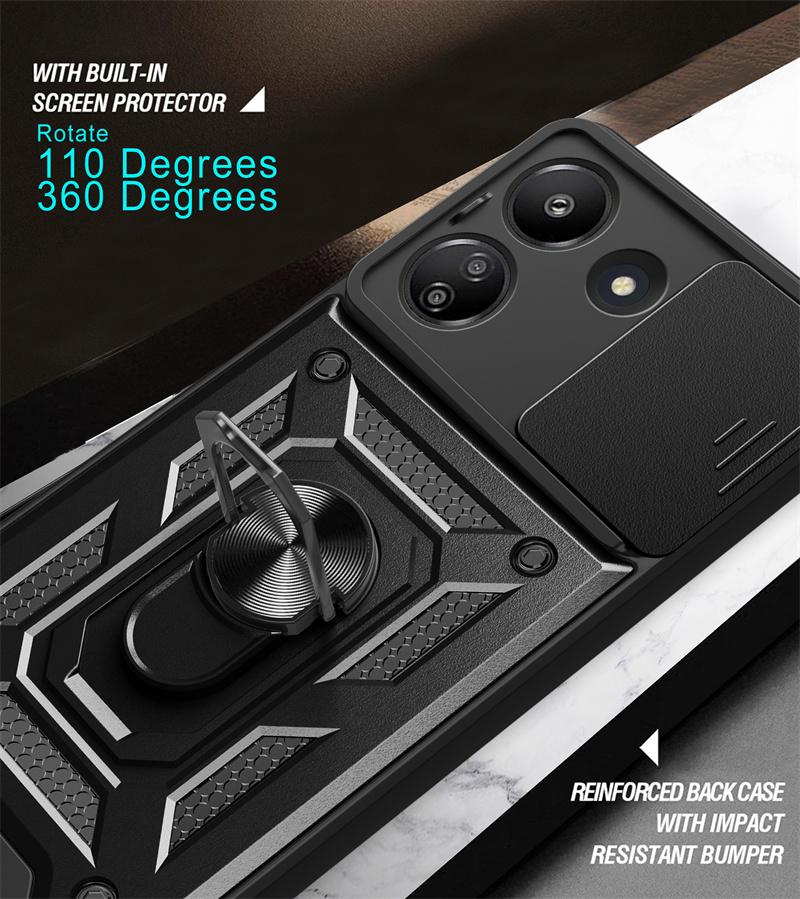 For Xiaomi Poco C65 Case Slide Camera Lens Armor Funda For Poxo Poko Pocco Little C65 C 65 4G Magnetic Holder Ring Protect Cover