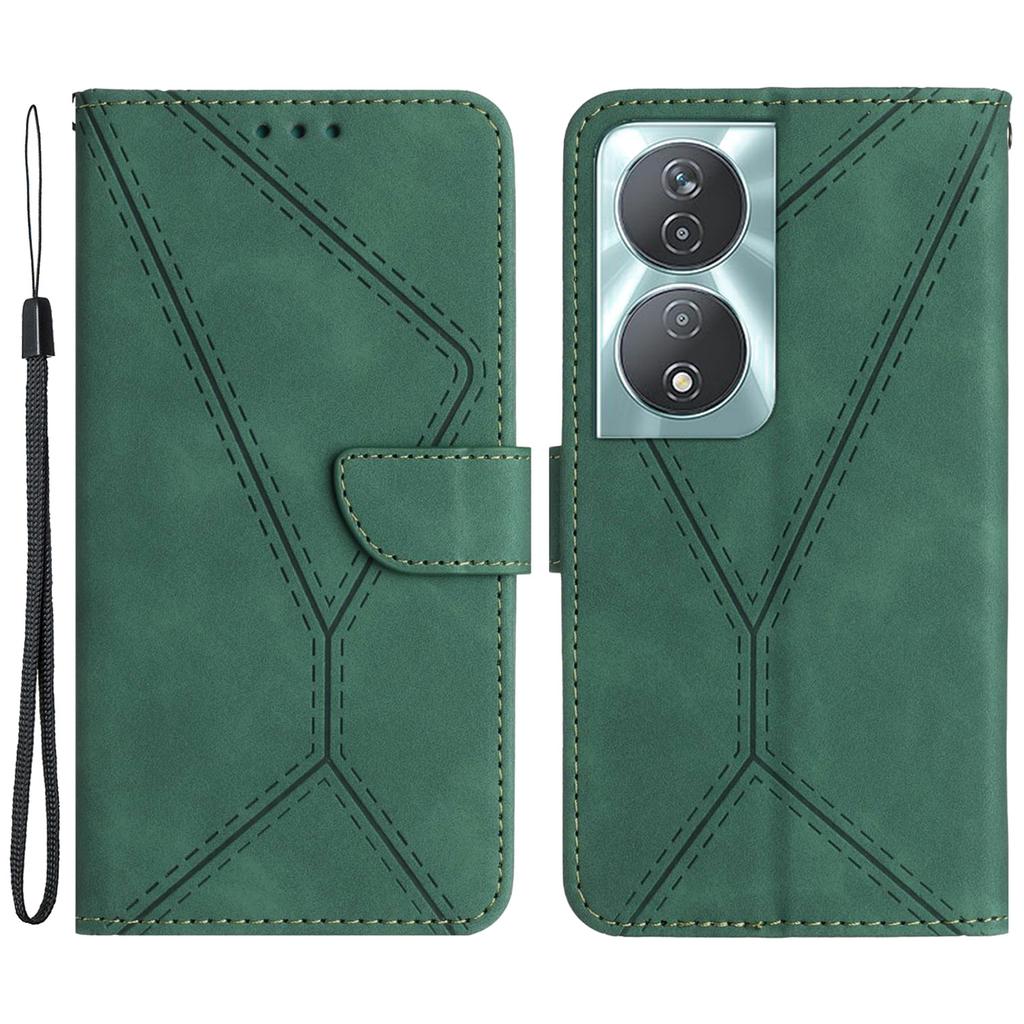 HT05 For Honor 90 Smart/X7b 4G Magnetic Phone Case Lines Imprinted Leather Flip Stand Cover