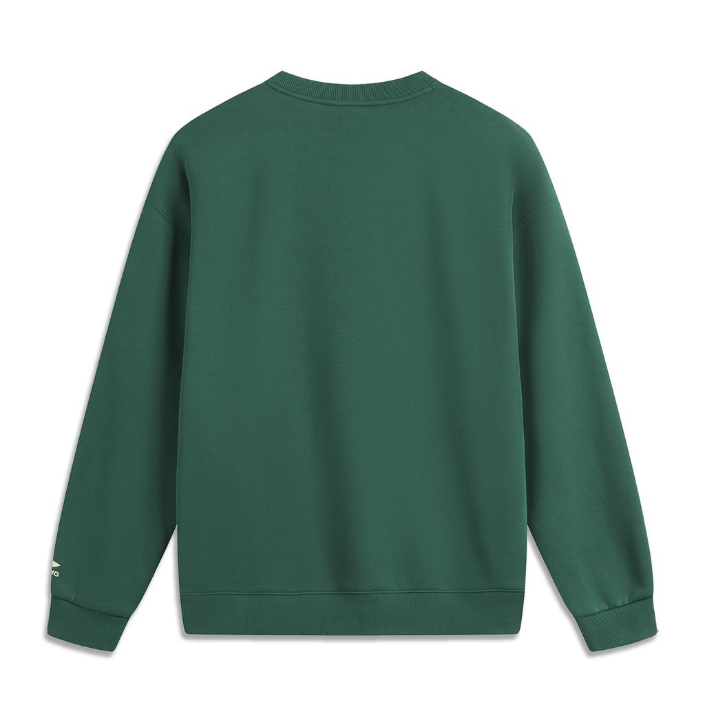Li Ning Sports Lifestyle Series Round Neck Printed Letter Warm Fleece Pullover Sweatshirt Unisex Sweatshirt Lush-Green AWDUC91-3