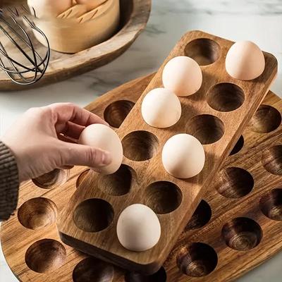 1 Modern Wooden Egg Storage Box, Kitchen Organizer with Multiple Compartments for Fresh Eggs, Perfect for Home Cooking