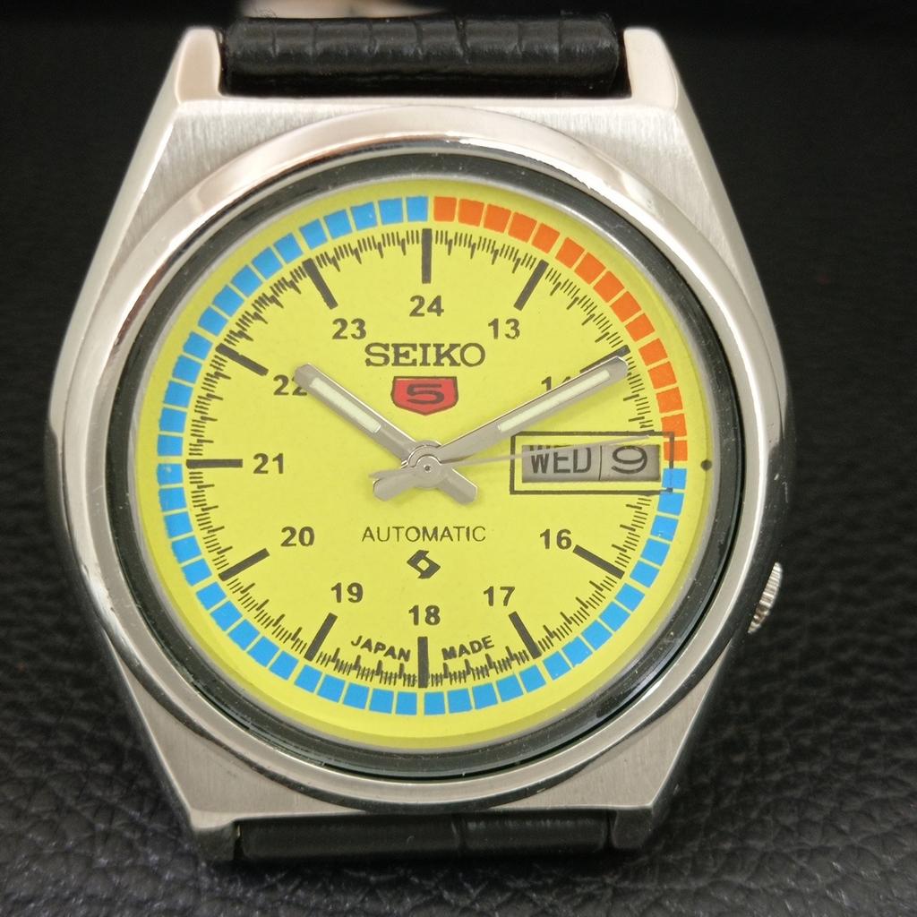 VINTAGE SEIKO 5 AUTOMATIC 7009A JAPAN MENS YELLOW COLOR DIAL WATCH A709114-1