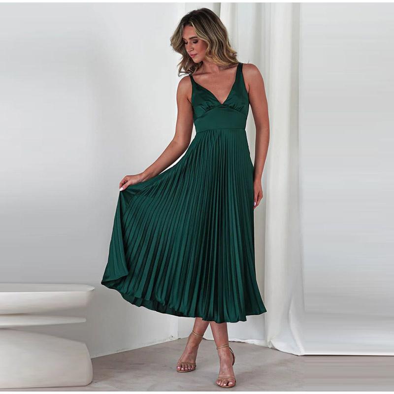 

Женские платья Повседневное бандо без рукавов плиссированное платье Элегантное вечернее платье макси А-силуэта XL зелёный