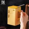 Creative Retro Refrigerator Ceramic Cup with Lid Straw Funny Office Couple Gift Coffee Mug