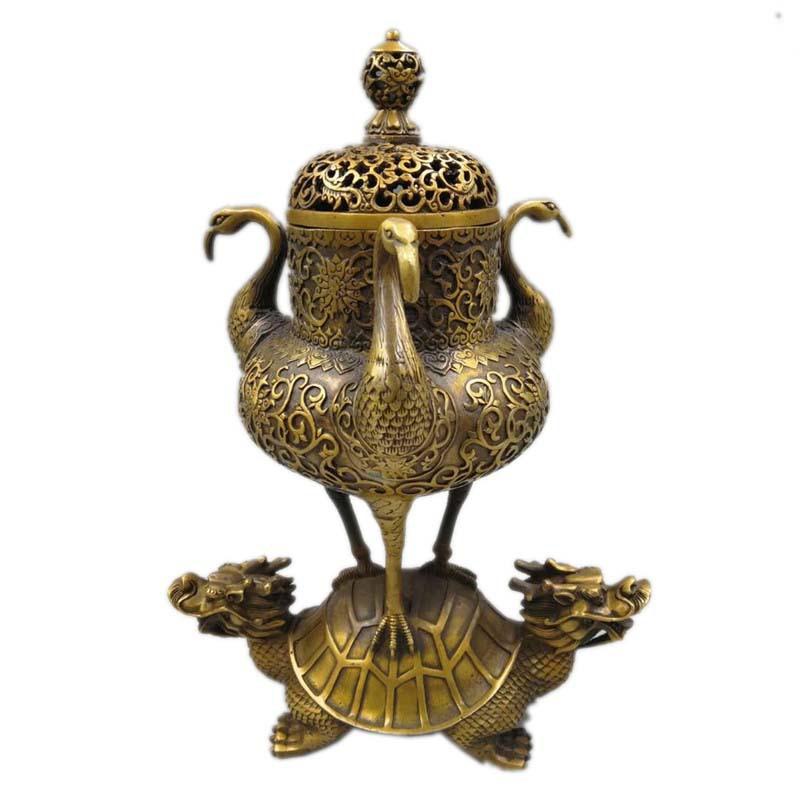 Brass Dragon Turtle Crane Burner Ornaments Crafts Home Incense