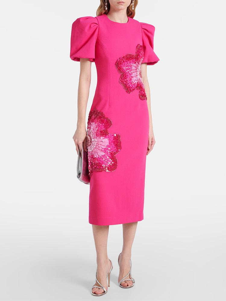 High-End Designer Sequin & Floral Short-Sleeved Formal Dress - High Street Fashion 2026
