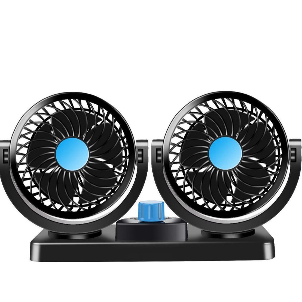 Dual-Head Car Fan 12V/24V for Trucks and Sedans
