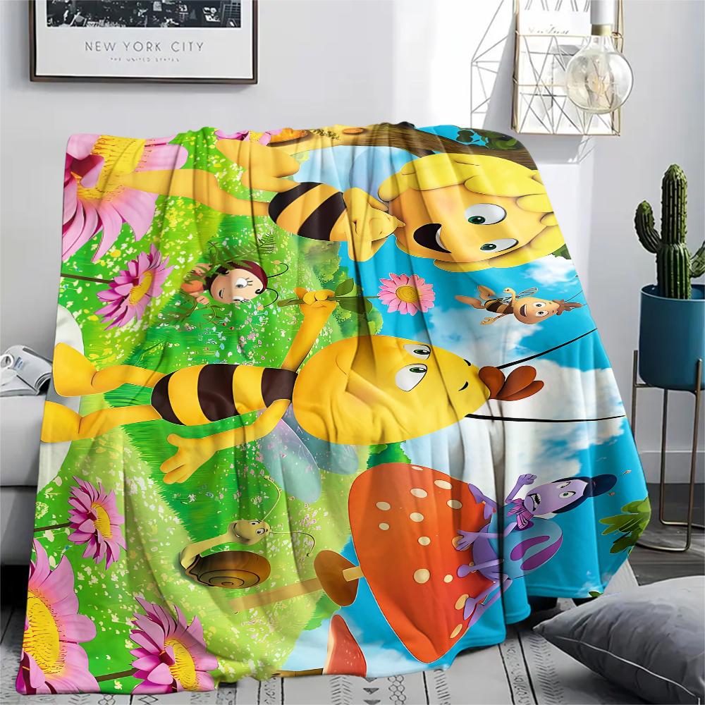 Maya the Bee Print Flannel Blanket,High Quality Comfortable for All Seasons,Home Decor,Warmth and Comfort,Perfect for Christmas Gifts