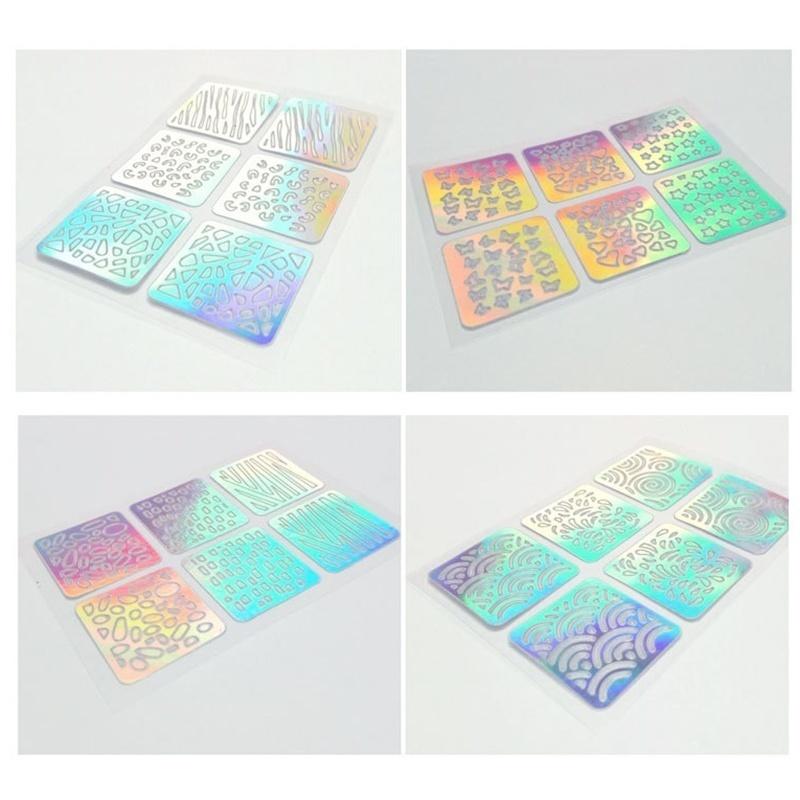 72/144 ks Vinyl Hollow Stickers Manikúra Laserová špička se zakřivenou vlnou Šablona pro razítkování nehtů Nástroj na nehty
