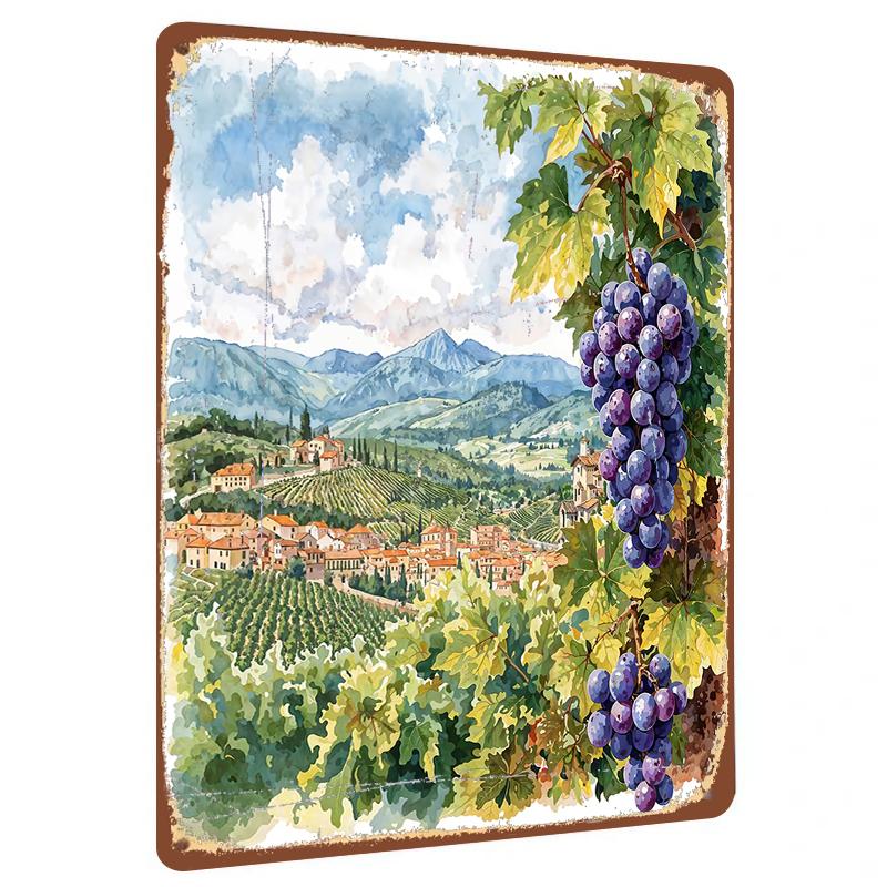 Vineyard Landscape Metal Wall Art European Countryside Decorative Painting for Living Room 20x30cm(7.8x11.8inch)