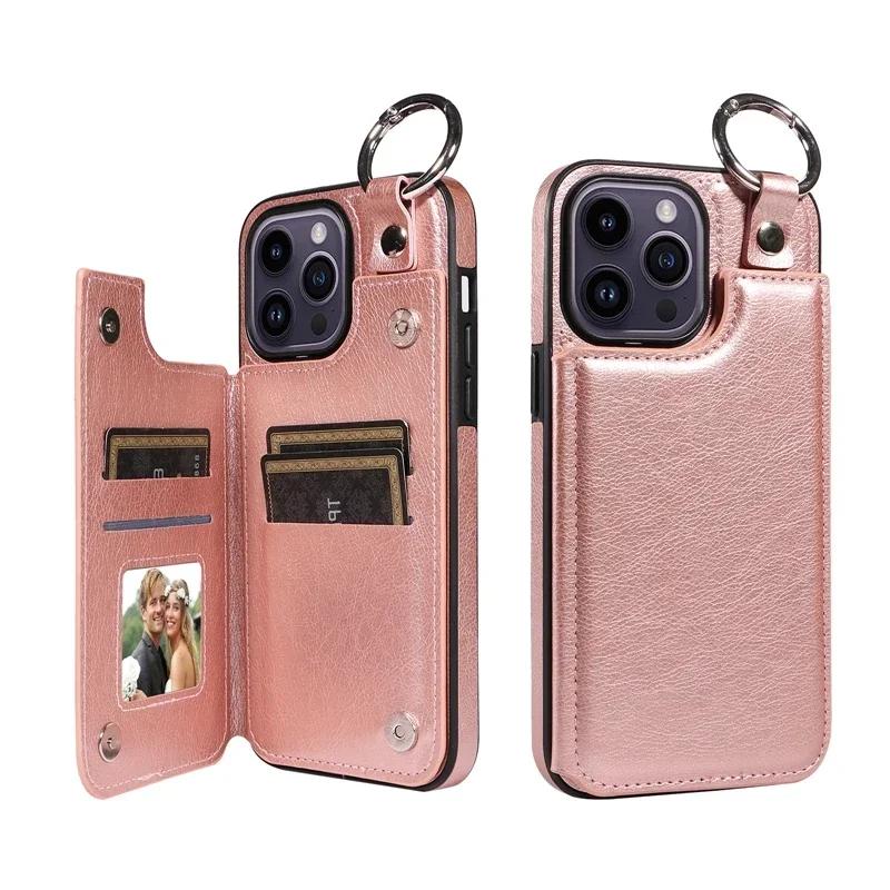 Wallet Magnetic Drop Lifting Ring Leather Cover For iPhone 16 Pro Max 15 Plus 14 13 12 11 SE X XS XR XS Max 8 7
