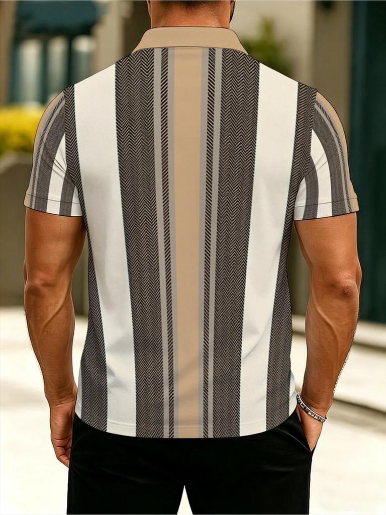 Men's Summer Best-selling Simple Striped Pattern Printed Short-sleeved Polo Shirt for Outdoor Casual Wear and Fashion