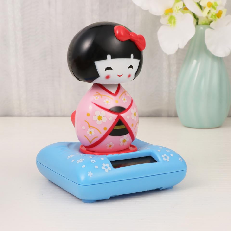 TOYMYTOY Solar-Powered Kimono Doll, Swaying Maiko, Car Interior Decor, Desktop Figurine, Japanese Cultural Gift, 2.76x2.76x4.33 Inches