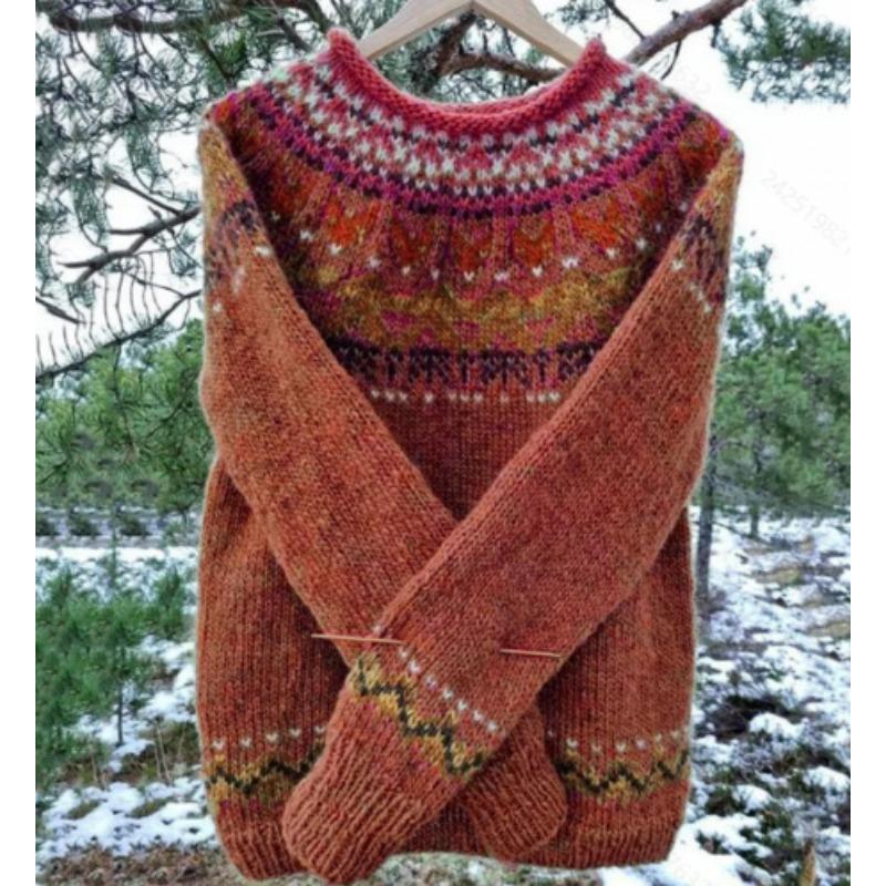 DAFIFY Women's Fashion Casual Geometric Print Fall Winter Long Sleeve O-Neck Sweaters