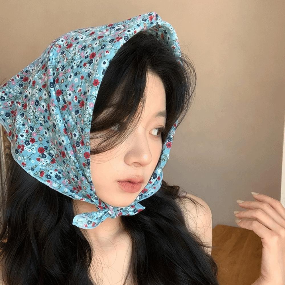 3pcs/set Korean Style Printed Headscarf Colorful Flower Square Headband Floral Neck Scarf  Girls