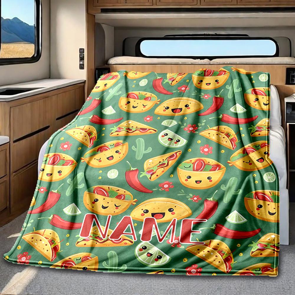 Taco Fiesta With Chili Peppers And Cacti Design Blanketcustomizable With Your Namecomfortable And Stylish Perfect For Travel Beds Chairs Offices Sofas