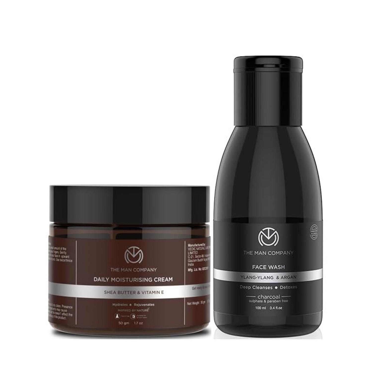 

The Man Company Face Care Combo, Charcoal Face Wash & Moisturizing Face Cream with Shea Butter & Vitamin E, All Skin Types, Anti Pollution Pack of 2