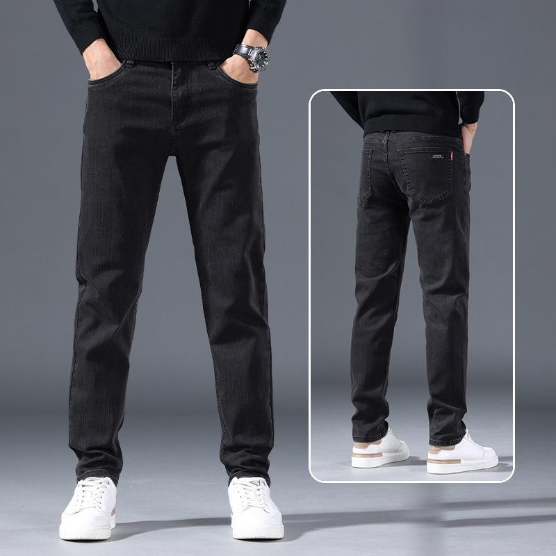 Spring And Autumn Winter New Men'S Plush/Regular Jeans Slimming Straight Stretch Business Versatile Long Pants