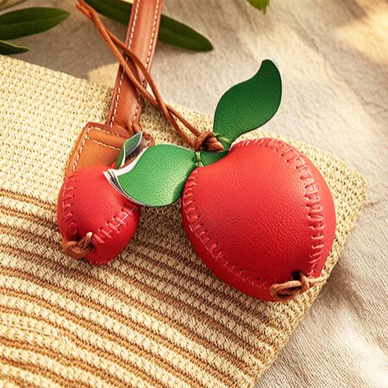 Pendentif Sac Cousu Main Cuir Artificiel Forme Fruit Porte-Clés Polyvalent Jaune Vert Décoration Été