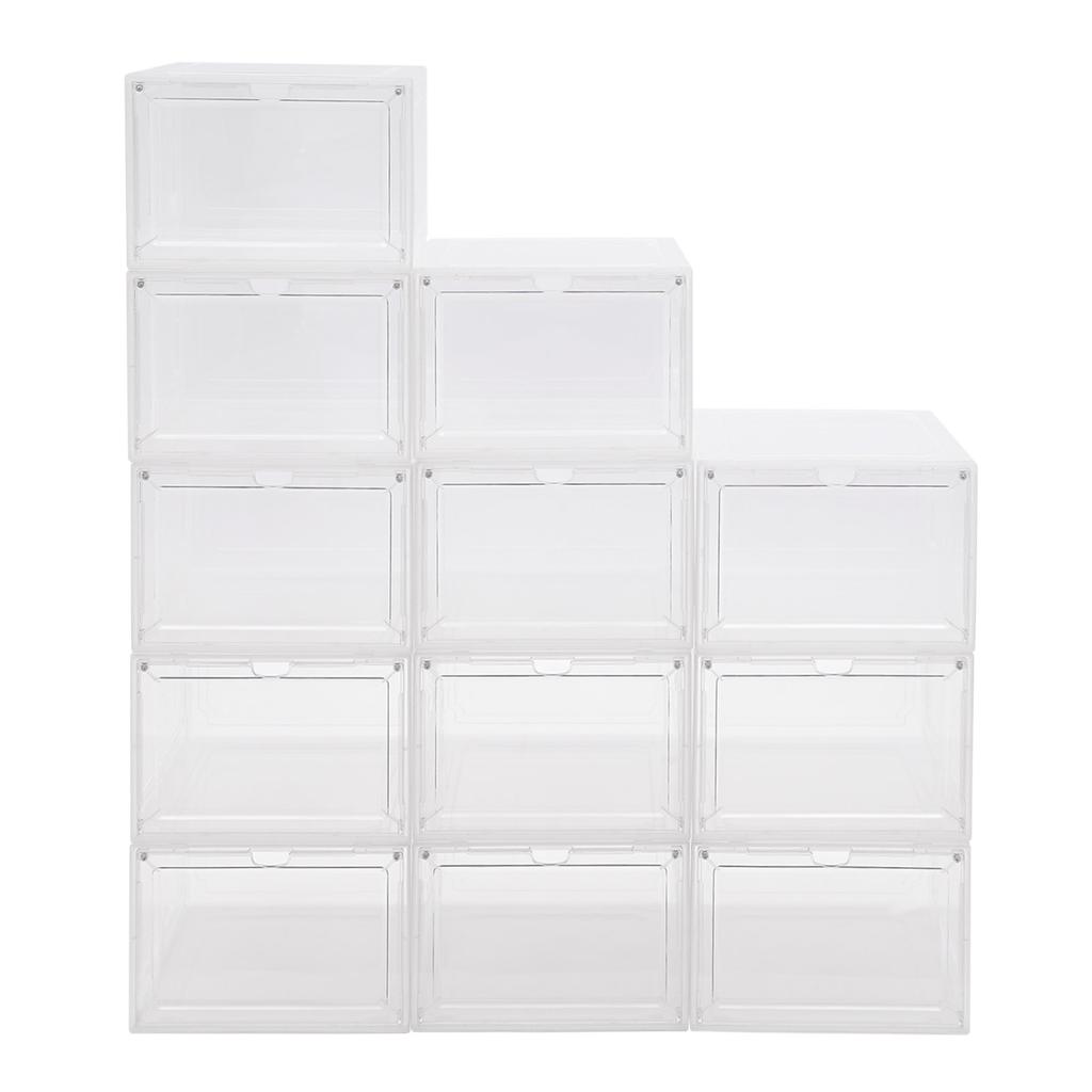 Shoe Containers, Stackable Sneaker Boxes, Shoe Display Cases 12 Pieces In One Set Bur-free Edges for Closets, Bedrooms, Bathroom