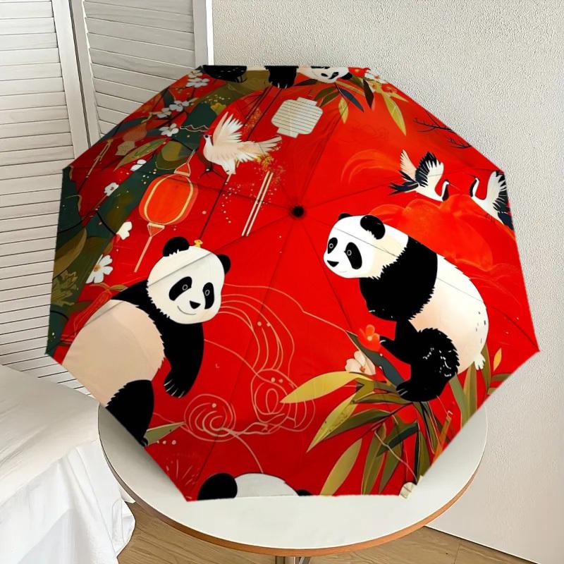 

1pc Chinese New Year Celebration with Pandas and Cranes Umbrella with Plastic Handle,Suitable for All Seasons Home Travel Outdoor UmbrellaDD680