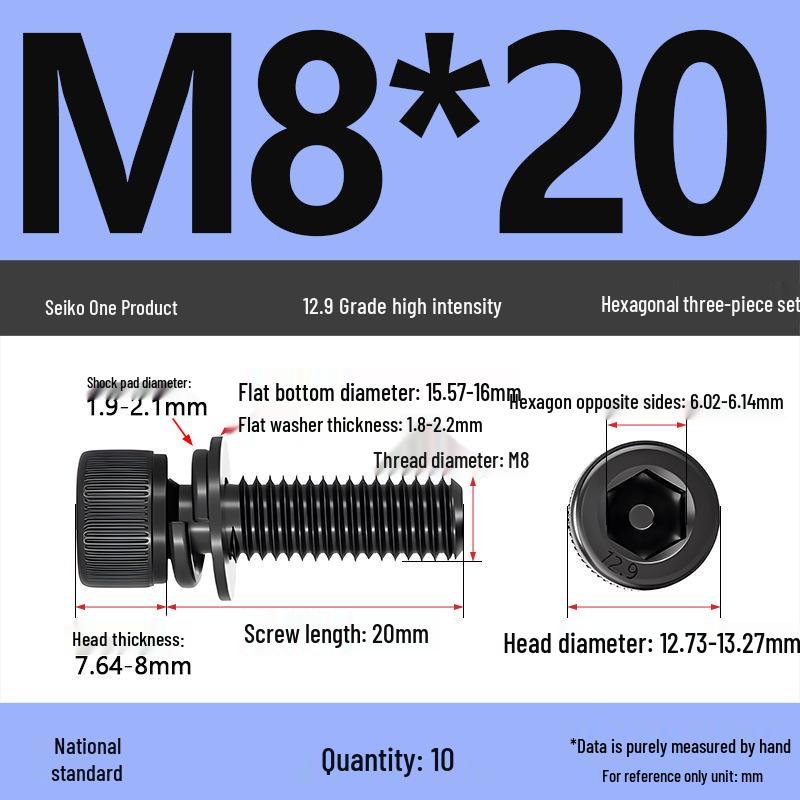 Class 12.9 Socket Head Cap Screw with Washer - M4/M5/M6/M8/M12 Cylindrical Head Three-Piece Combo