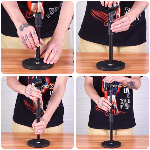 Moukey MMs-2 Desktop Microphone Stand, 12.5-18.5 inches (32-47cm) Height Adjustable, with Conversion Screws, Compatible with Blue Yeti, Snowball, SM57