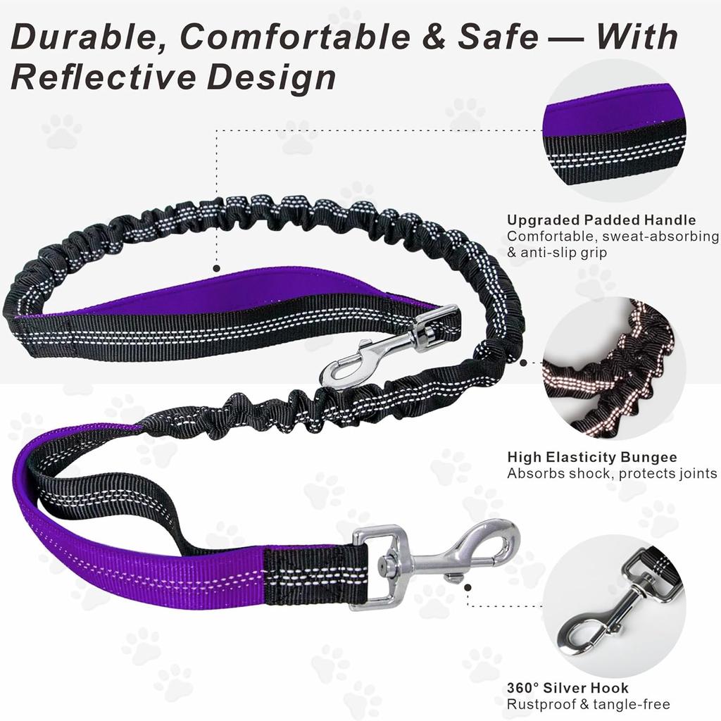 Hands-Free Dog Leash for Dogs up to 130 lbs – Heavy-Duty, Shock-Absorbing Bungee Leash with Zipper Pouch, Dual Padded Handles & Adjustable Waist