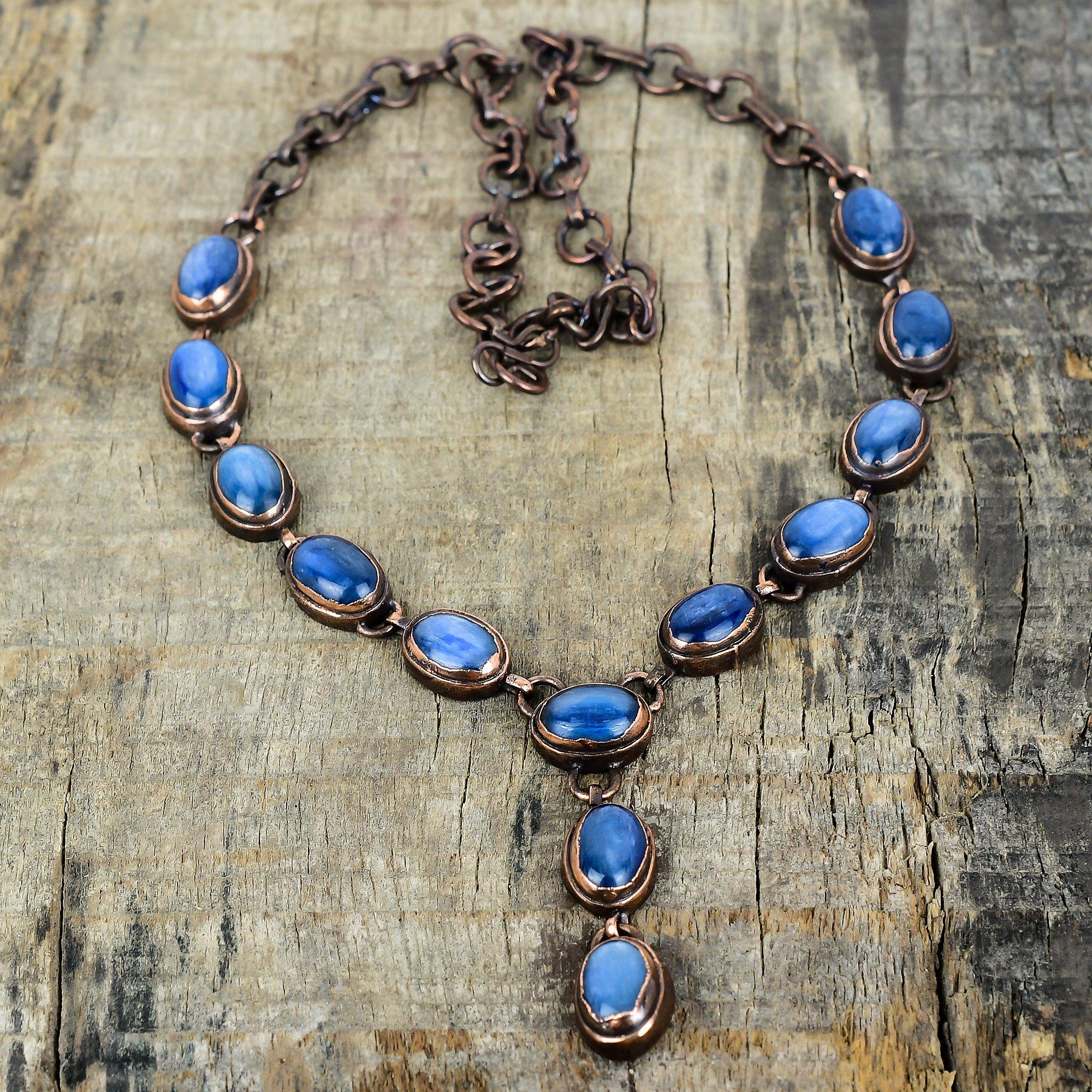 

Ожерелье из кианита, ожерелье из электроформованной меди, ожерелье с регулируемой цепочкой, украшения из кианита, ручная работа, новое ожерелье, подарки для жены Adjustable